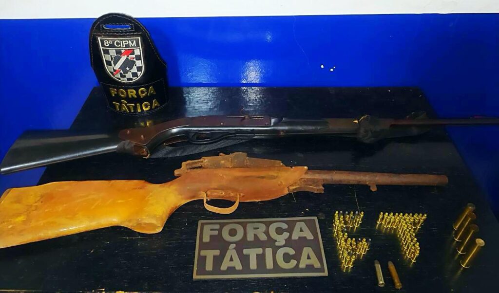 8ªCIPM: Polícia Militar apreende duas armas de fogo e mais de setenta munições