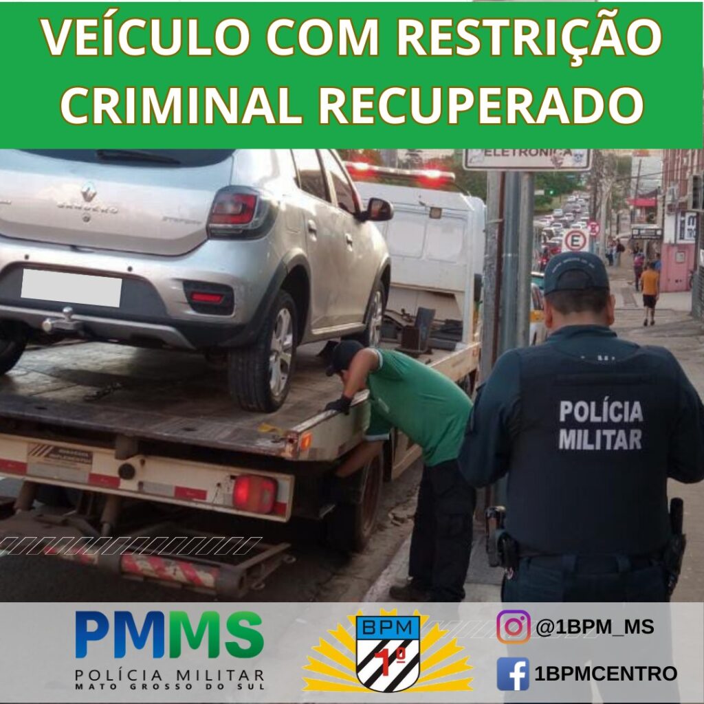 Policiais militares do 1º BPM recuperam veículo com restrição criminal