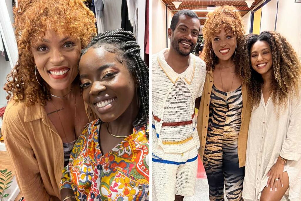 fotomontagem de janamô com o elenco de vai na fé nos bastidores