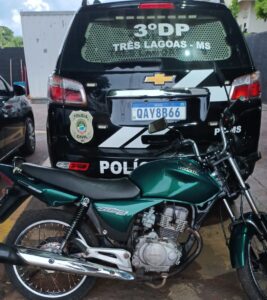 Em Três Lagoas, Polícia Civil recupera moto furtada e identifica os autores do furto